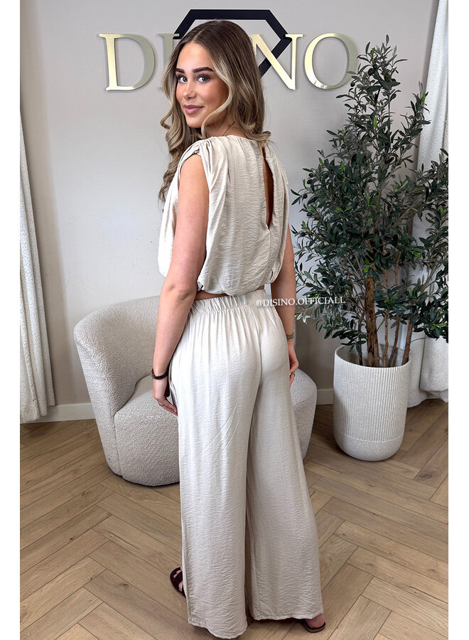 BEIGE - 'LIZZY SET' - SUMMER TOP + PANTS SET
