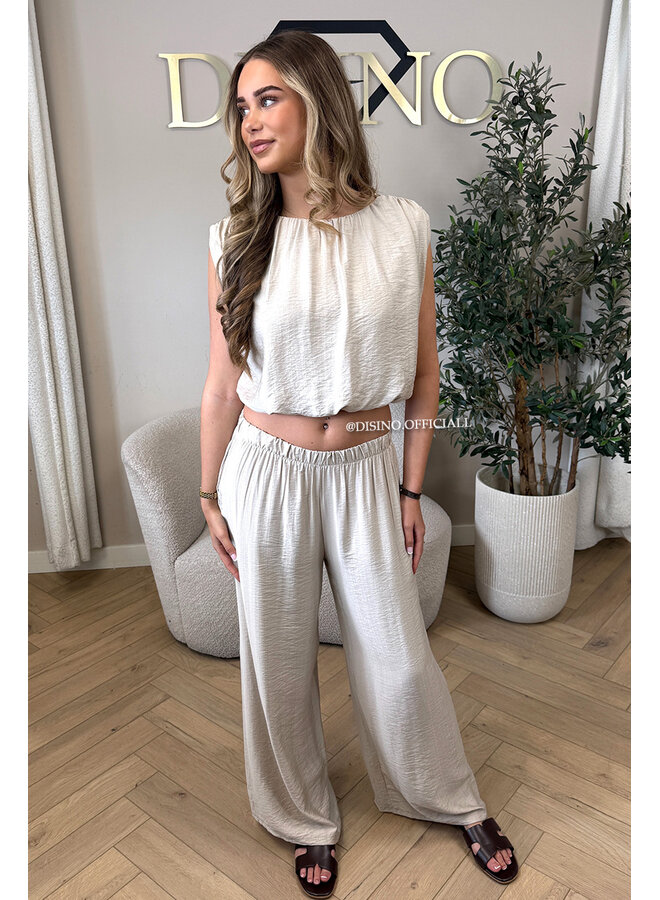 BEIGE - 'LIZZY SET' - SUMMER TOP + PANTS SET