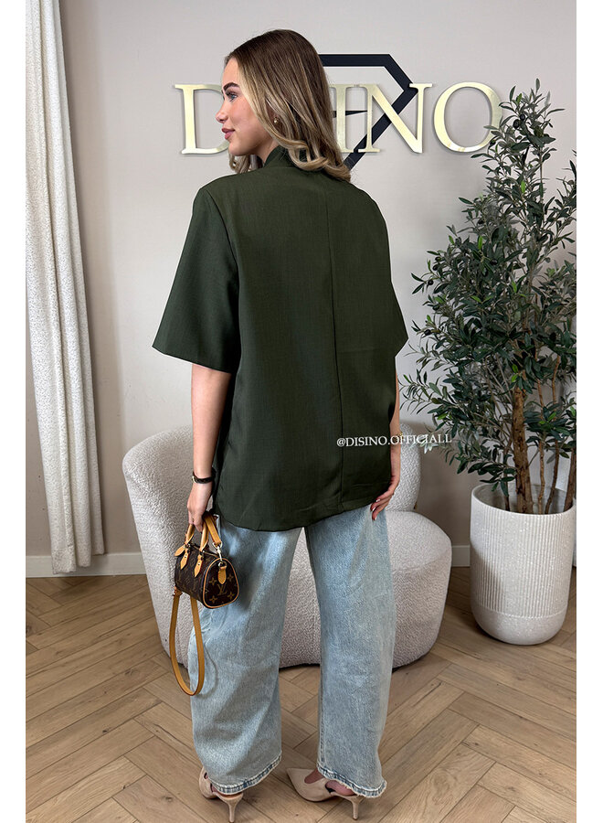 OLIVE GREEN - 'MAEVA BLAZER' - OVERSIZED SHORT SLEEVE BLAZER DRESS