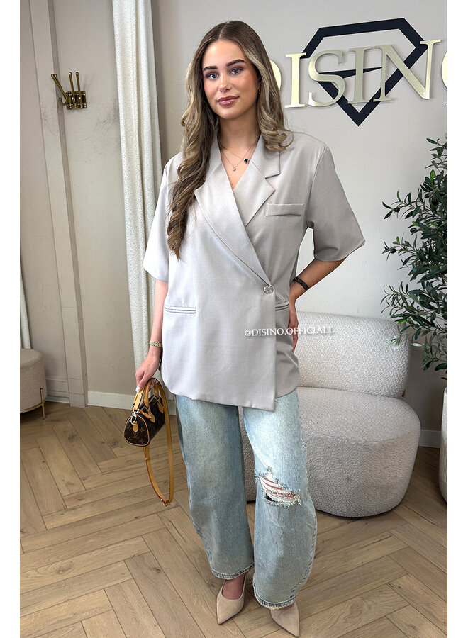 TAUPE - 'MAEVA BLAZER' - OVERSIZED SHORT SLEEVE BLAZER DRESS