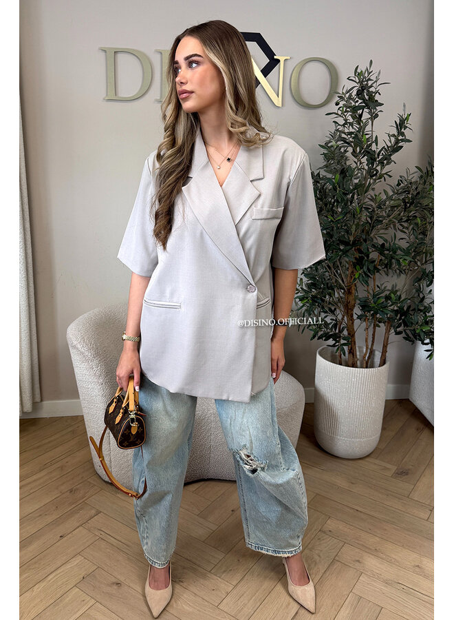 TAUPE - 'MAEVA BLAZER' - OVERSIZED SHORT SLEEVE BLAZER DRESS