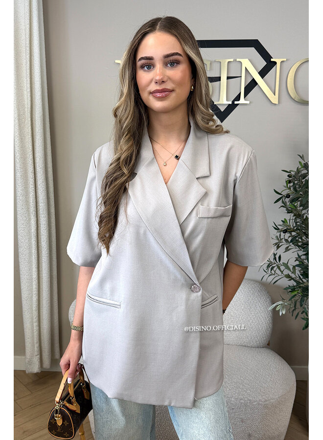 TAUPE - 'MAEVA BLAZER' - OVERSIZED SHORT SLEEVE BLAZER DRESS