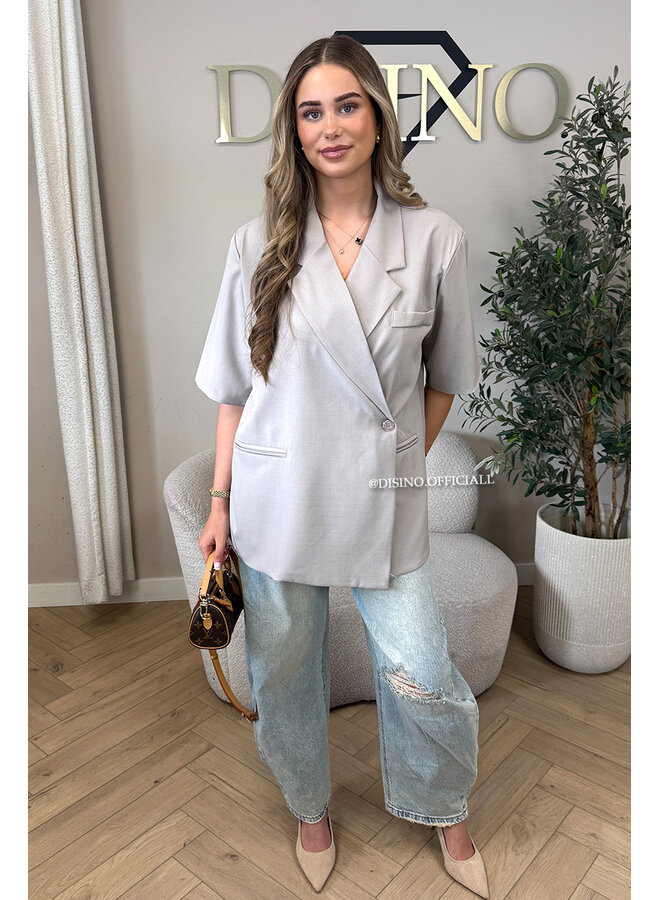 TAUPE - 'MAEVA BLAZER' - OVERSIZED SHORT SLEEVE BLAZER DRESS
