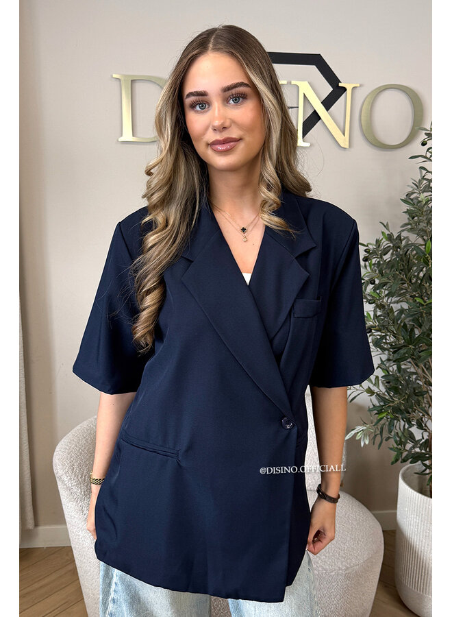 NAVY BLUE - 'MAEVA BLAZER' - OVERSIZED SHORT SLEEVE BLAZER DRESS