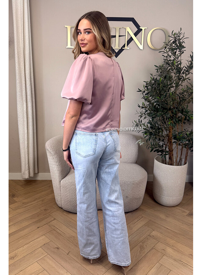 PINK - 'ELODIE TOP' - EXCLUSIVE SATIN BUTTON UP TOP