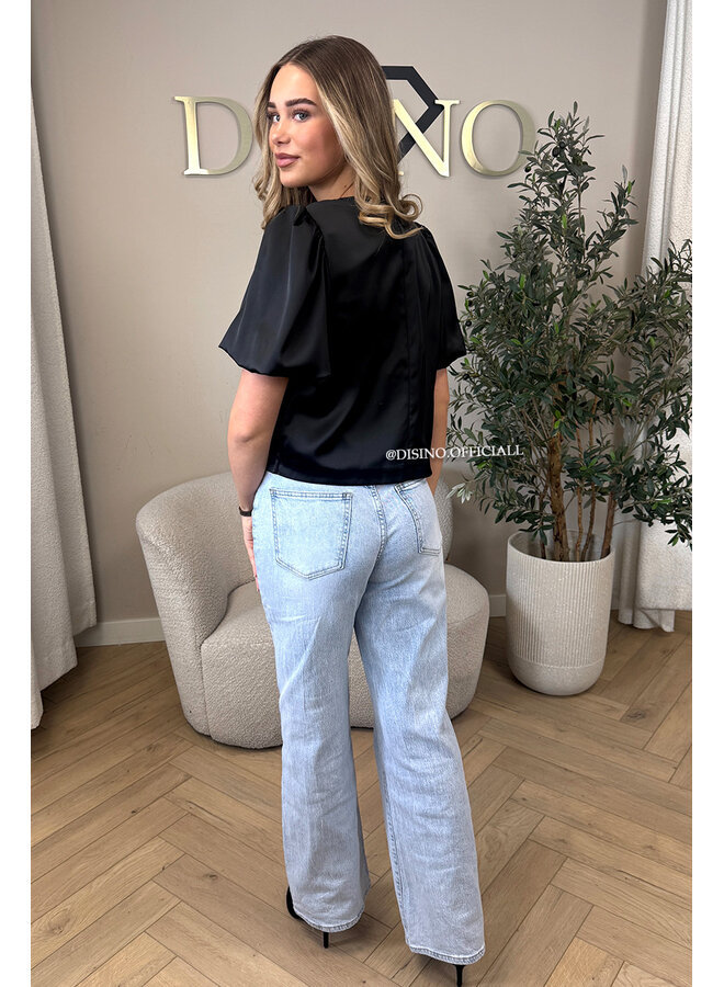 BLACK - 'ELODIE TOP' - EXCLUSIVE SATIN BUTTON UP TOP