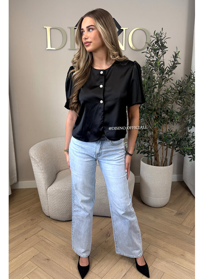 BLACK - 'ELODIE TOP' - EXCLUSIVE SATIN BUTTON UP TOP