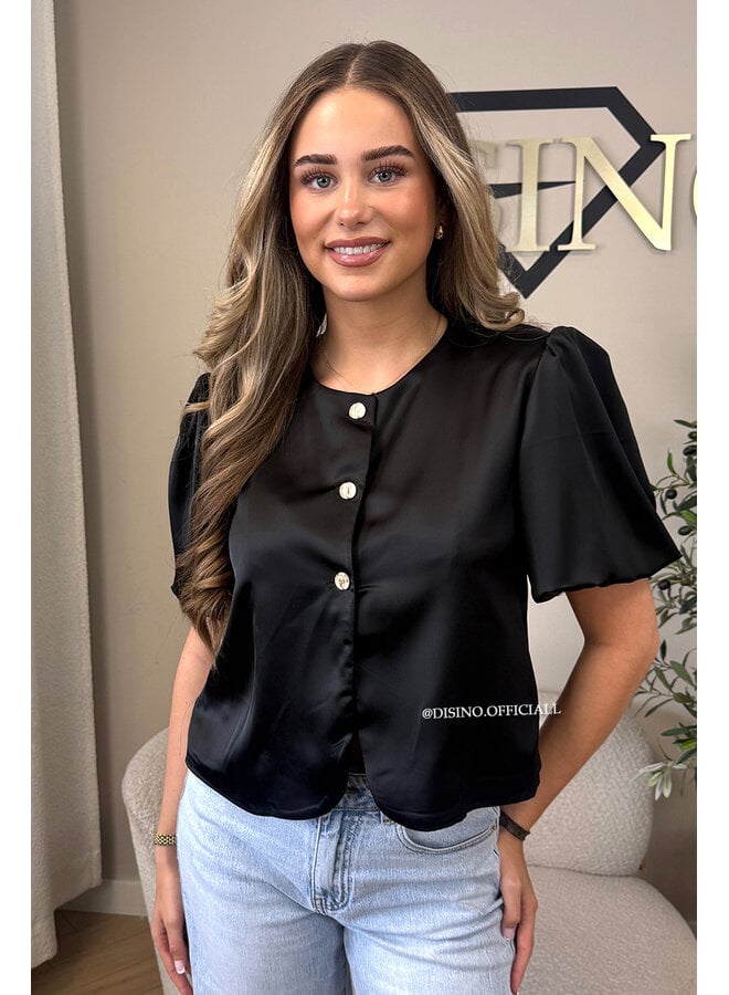 BLACK - 'ELODIE TOP' - EXCLUSIVE SATIN BUTTON UP TOP