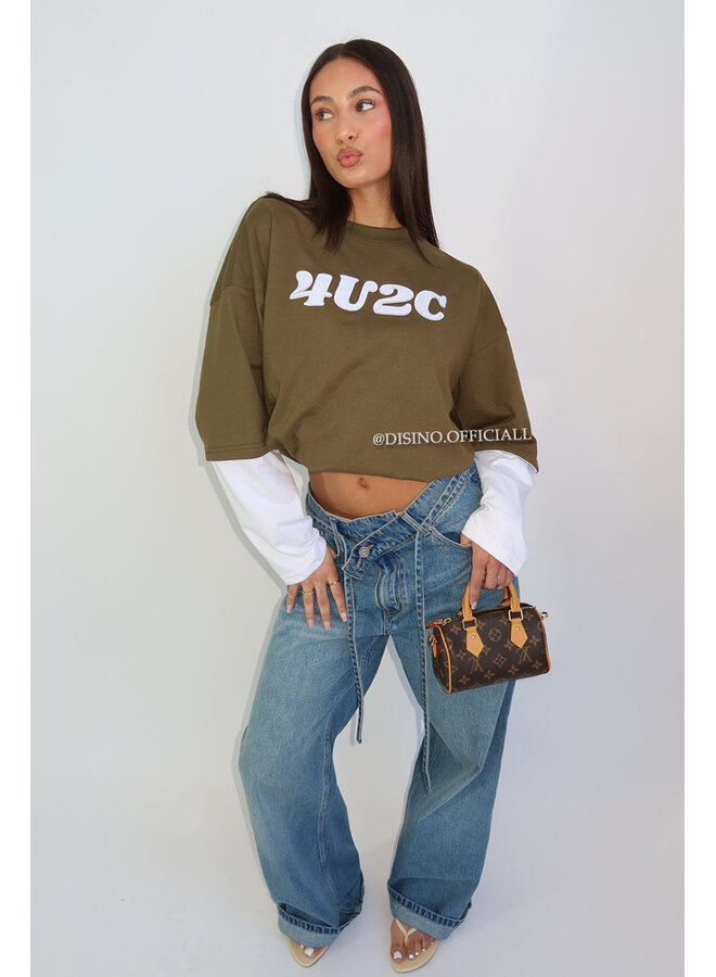 ARMY/WHITE - '4U2C LONGSLEEVE' - OVERSIZED PRIORITY LONGSLEEVE TEE