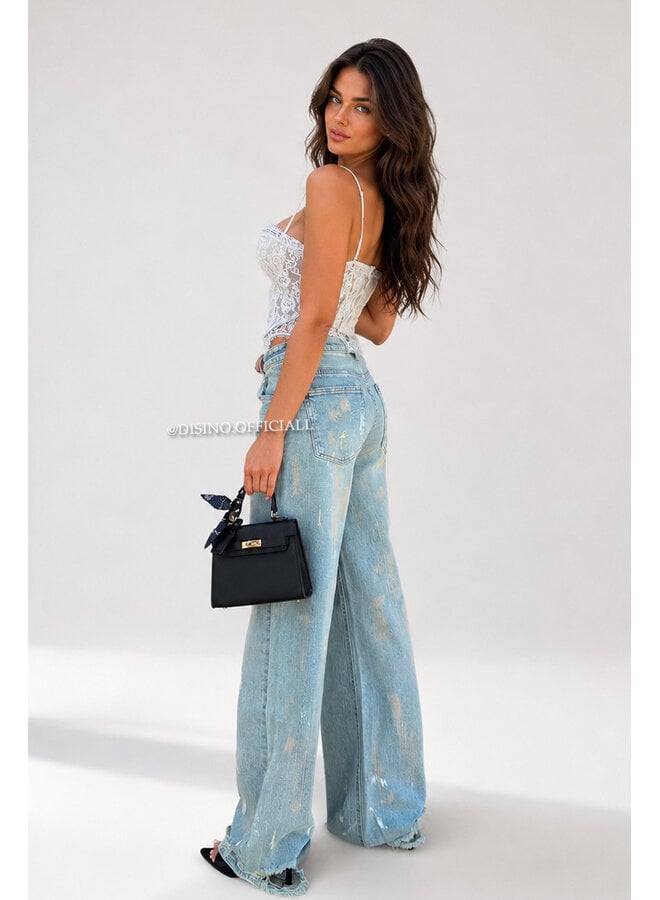 VINTAGE - 'LOUA JEANS' - STRETCH GRAFFITI WIDE LEG JEANS