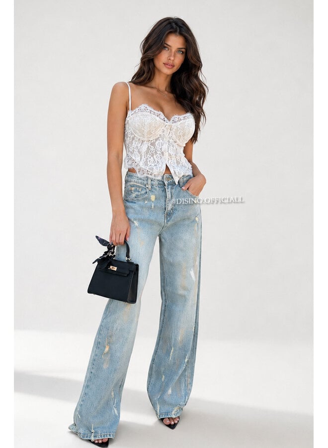 VINTAGE - 'LOUA JEANS' - STRETCH GRAFFITI WIDE LEG JEANS