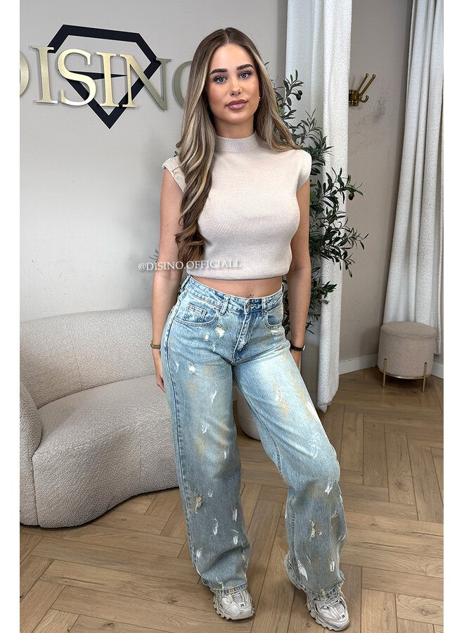 BEIGE - 'CLEO' - BOYFRIEND PUFF SHOULDER TOP