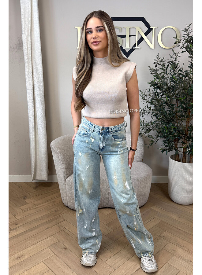 BEIGE - 'CLEO' - BOYFRIEND PUFF SHOULDER TOP