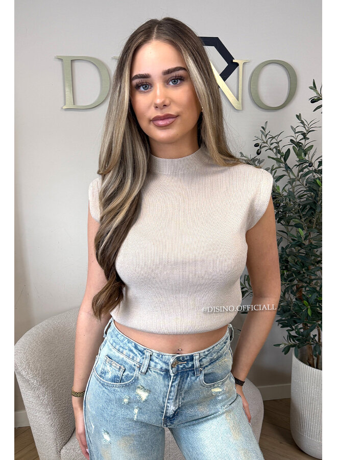 BEIGE - 'CLEO' - BOYFRIEND PUFF SHOULDER TOP