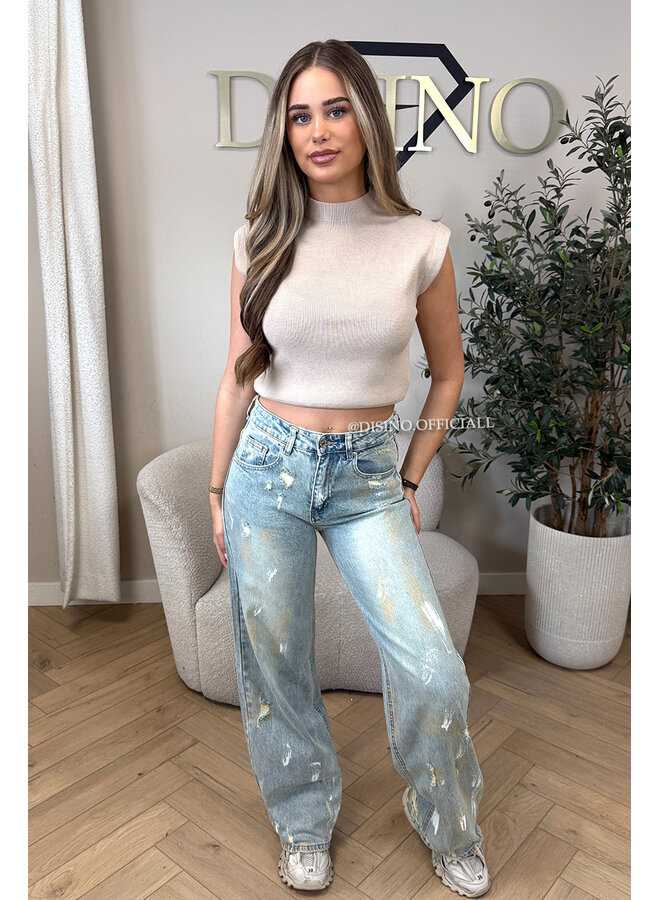 BEIGE - 'CLEO' - BOYFRIEND PUFF SHOULDER TOP