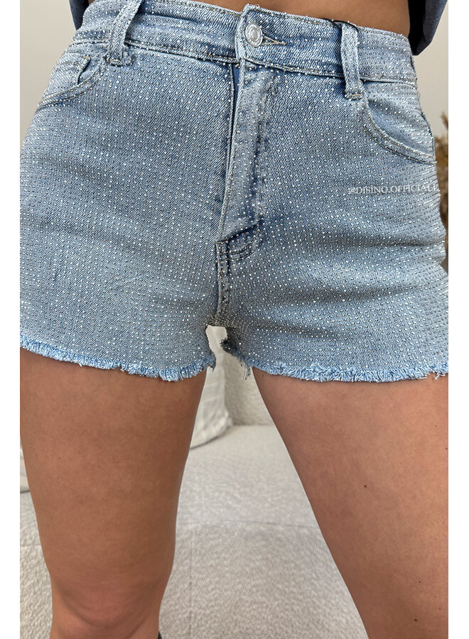 LIGHT BLUE - 'CELINA SHORT' - EXCLUSIVE DIAMONDS ALL OVER SUPER STRETCH SHORT
