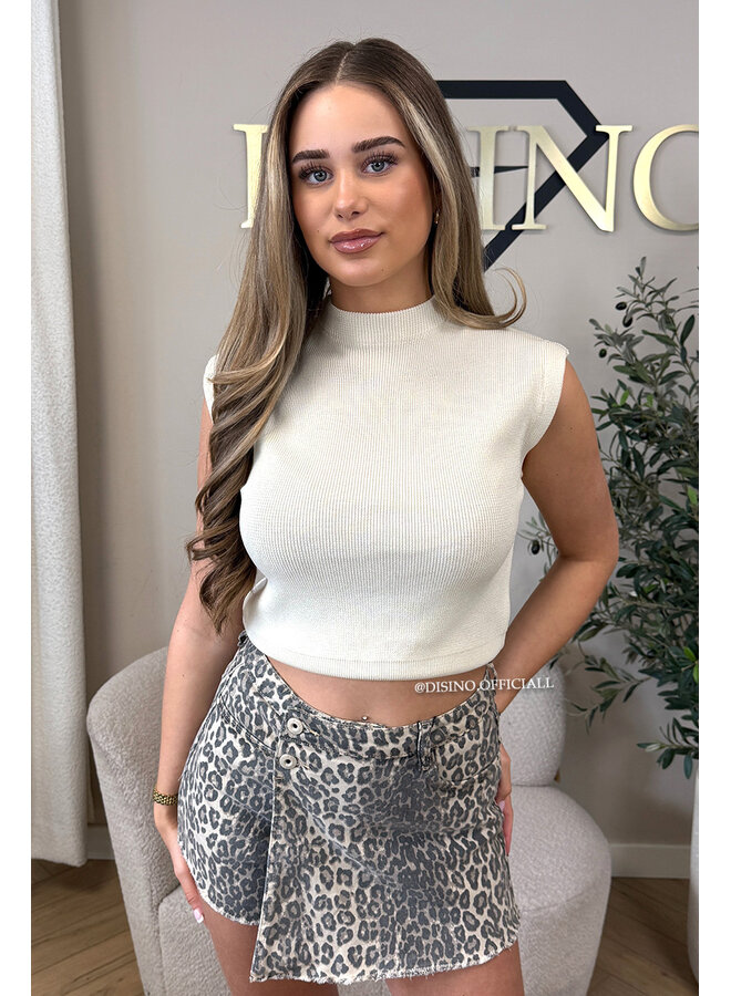 LIGHT BEIGE - 'CLEO' - BOYFRIEND PUFF SHOULDER TOP