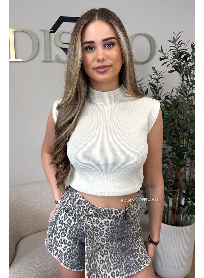 LIGHT BEIGE - 'CLEO' - BOYFRIEND PUFF SHOULDER TOP