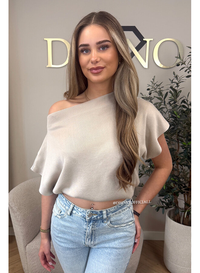 BEIGE - 'LUNA TOP' - PREMIUM QUALITY ONE SHOULDER TOP