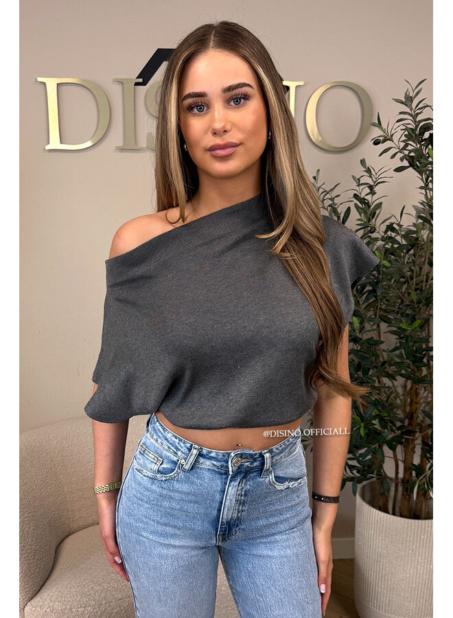 GREY - 'LUNA TOP' - PREMIUM QUALITY ONE SHOULDER TOP