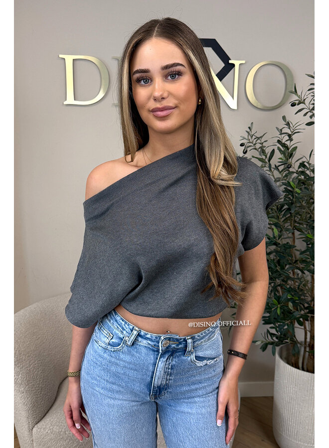 GREY - 'LUNA TOP' - PREMIUM QUALITY ONE SHOULDER TOP