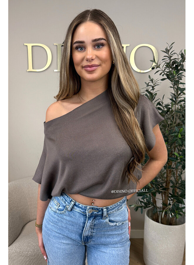 TAUPE - 'LUNA TOP' - PREMIUM QUALITY ONE SHOULDER TOP