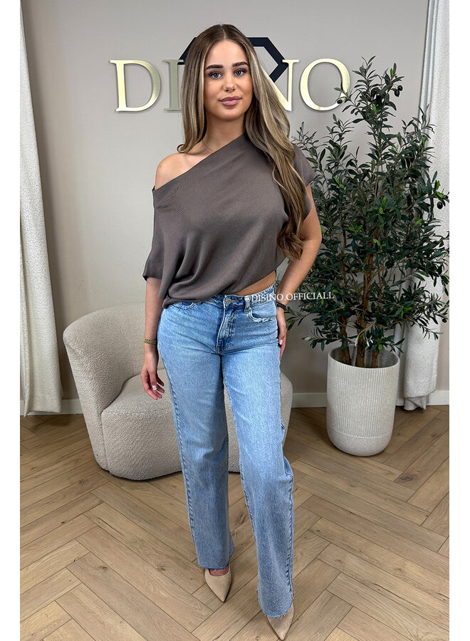 TAUPE - 'LUNA TOP' - PREMIUM QUALITY ONE SHOULDER TOP