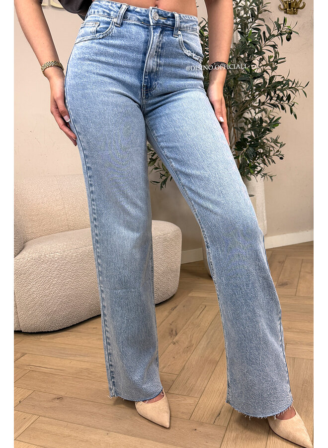 BLUE - 'VANCOUVER' - STRETCH EXTRA LONG WIDE LEG JEANS