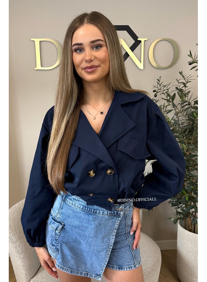 NAVY BLUE - 'JULIE JACKET' - CROPPED TRENCH JACKET
