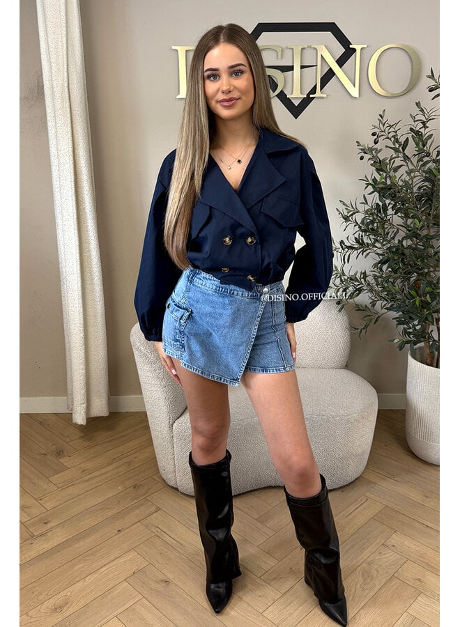 NAVY BLUE - 'JULIE JACKET' - CROPPED TRENCH JACKET