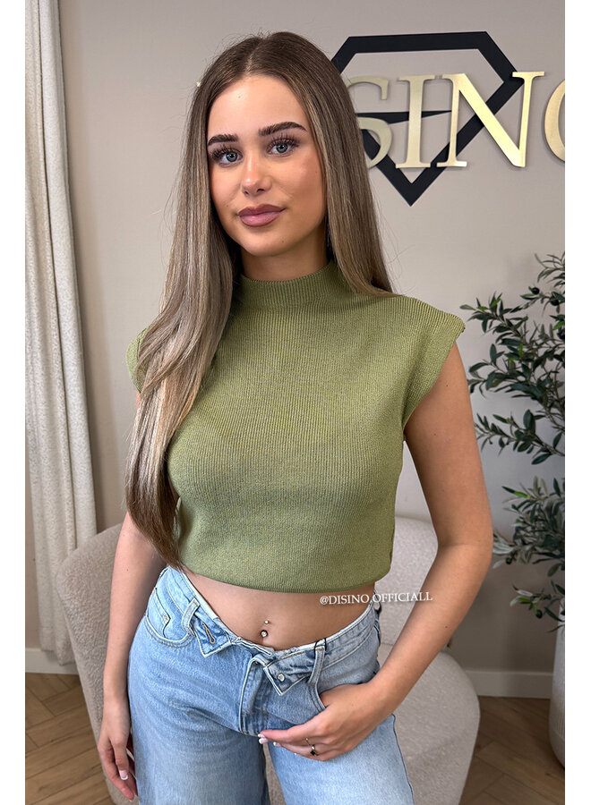 PISTACHE GREEN - 'CLEO' - BOYFRIEND PUFF SHOULDER TOP
