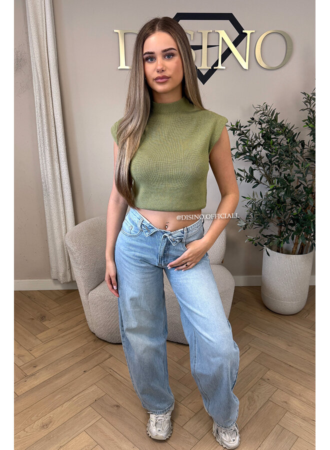 PISTACHE GREEN - 'CLEO' - BOYFRIEND PUFF SHOULDER TOP