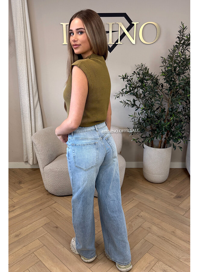 ARMY GREEN - 'CLEO' - BOYFRIEND PUFF SHOULDER TOP