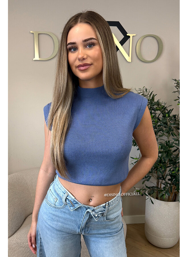 JEANS BLUE - 'CLEO' - BOYFRIEND PUFF SHOULDER TOP