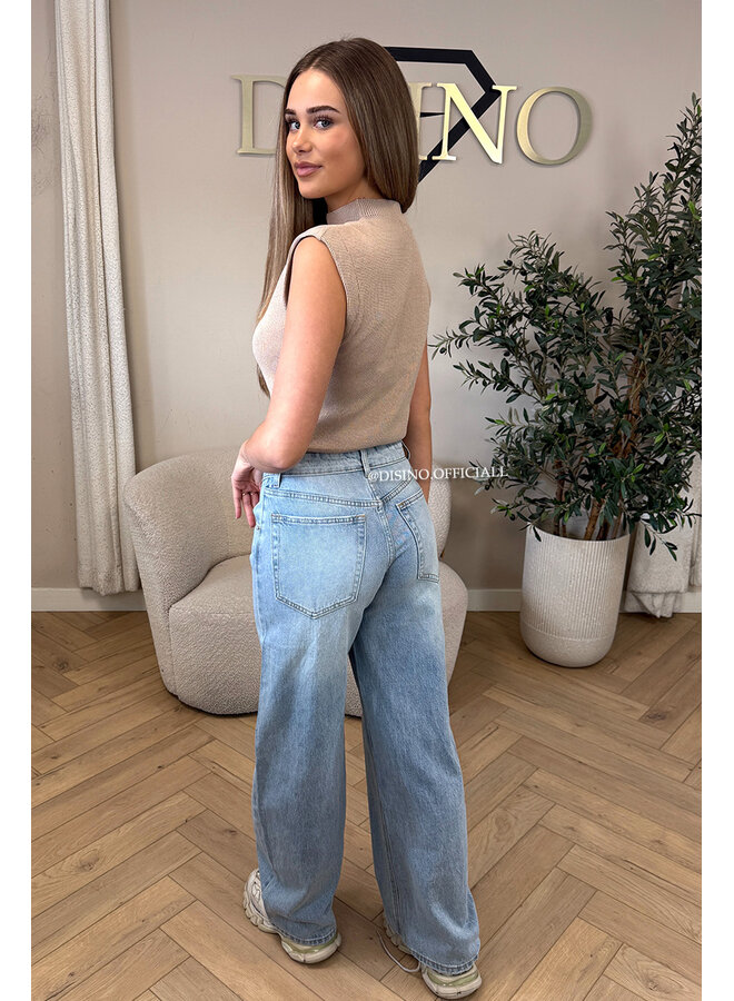 TAUPE - 'CLEO' - BOYFRIEND PUFF SHOULDER TOP