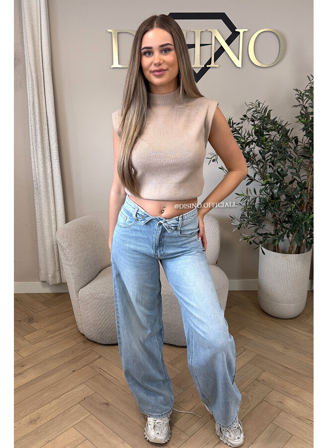 TAUPE - 'CLEO' - BOYFRIEND PUFF SHOULDER TOP
