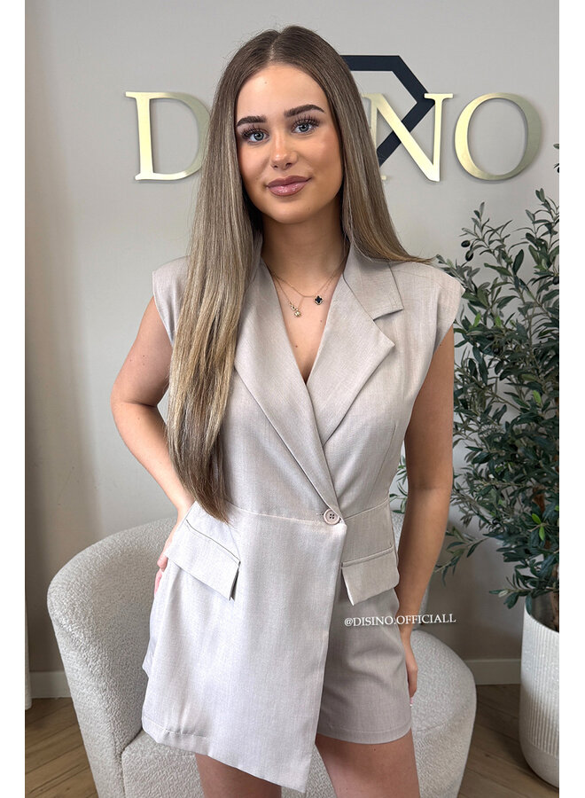 BEIGE - 'ISABEAU PLAYSUIT' - CLASSY BLAZER PLAYSUIT