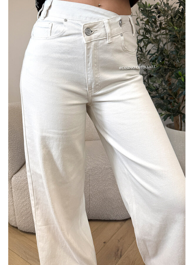 ECRU - 'AUSTIN JEANS' - STRETCH VIRAL ASYMMETRIC WIDE LEG JEANS