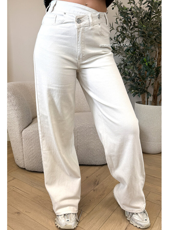ECRU - 'AUSTIN JEANS' - STRETCH VIRAL ASYMMETRIC WIDE LEG JEANS