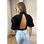 BLACK - 'MAARA BLOUSE' - OPEN BACK PUFF SHOULDER BLOUSE