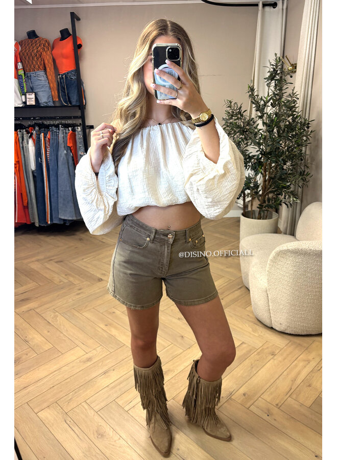 BROWN - 'AIMEE SHORTS' - PERFECT STRETCH DENIM SHORTS