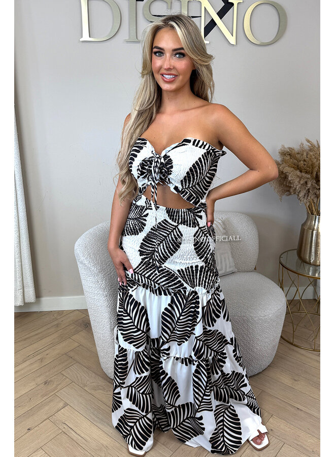 BLACK - 'TROPICAL FAYÉ MAXI DRESS' - TROPICAL LEAVES MAXI DRESS