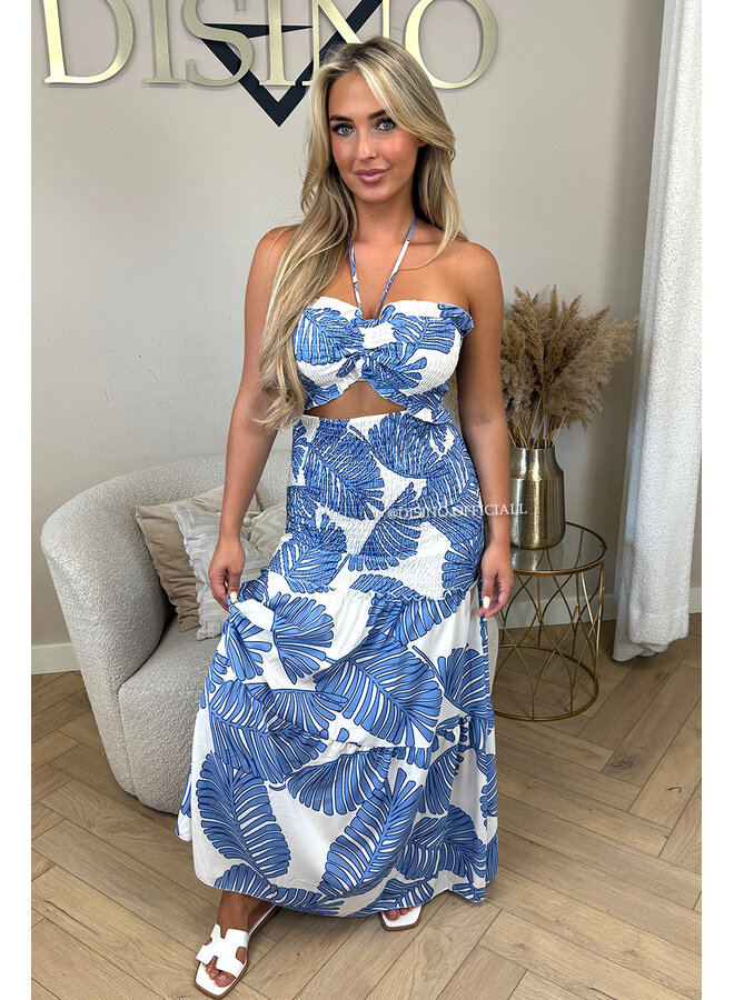ROYAL BLUE - 'TROPICAL FAYÉ MAXI DRESS' - TROPICAL LEAVES MAXI DRESS