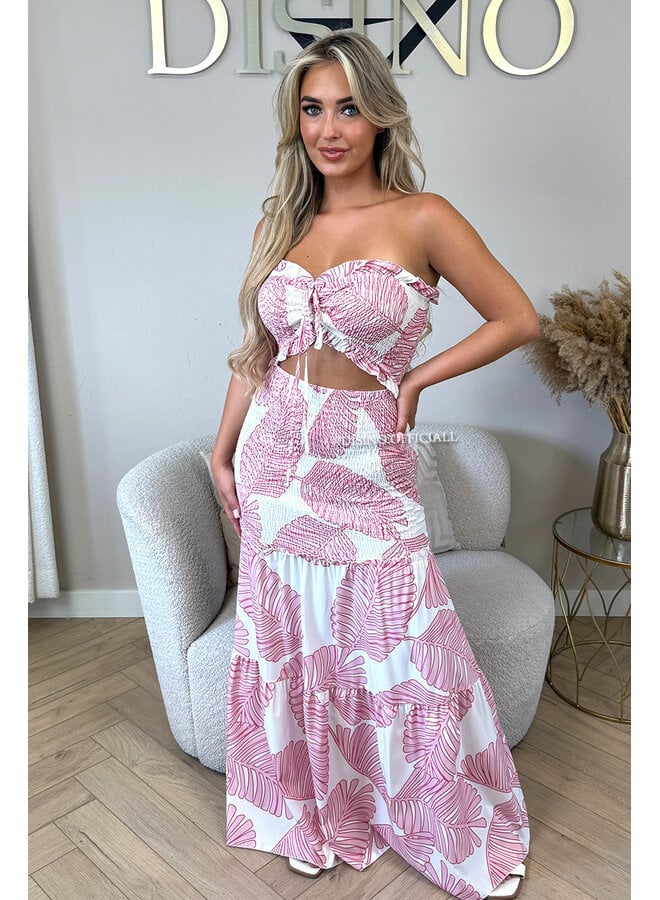 PINK - 'TROPICAL FAYÉ MAXI DRESS' - TROPICAL LEAVES MAXI DRESS