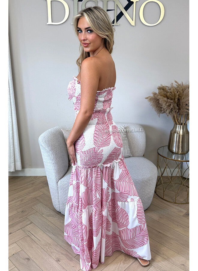 PINK - 'TROPICAL FAYÉ MAXI DRESS' - TROPICAL LEAVES MAXI DRESS