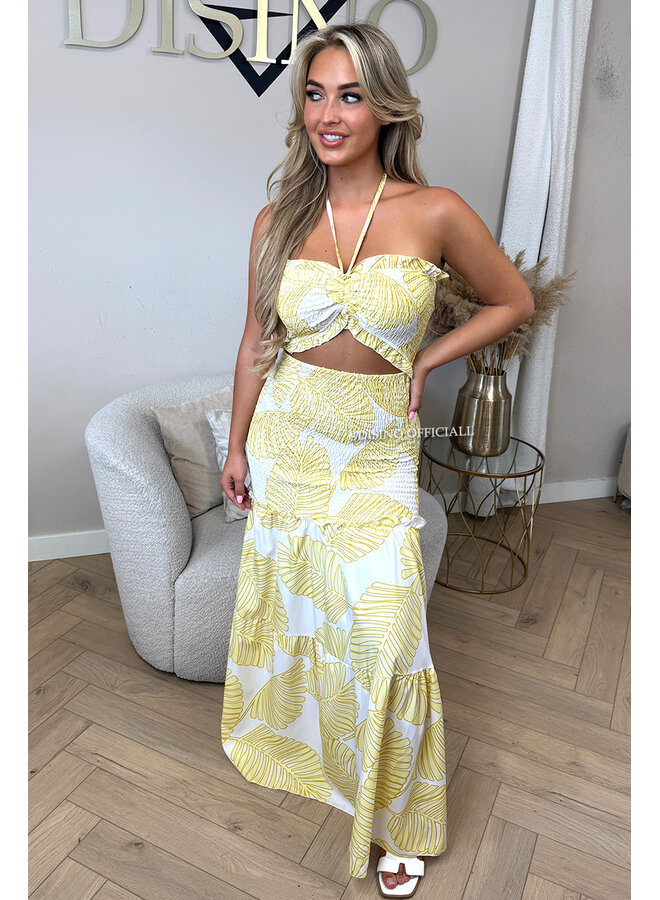 YELLOW - 'TROPICAL FAYÉ MAXI DRESS' - TROPICAL LEAVES MAXI DRESS