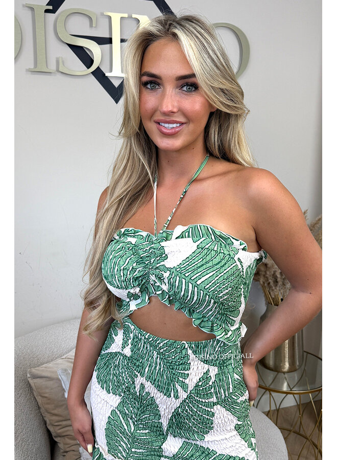 GREEN - 'TROPICAL FAYÉ MAXI DRESS' - TROPICAL LEAVES MAXI DRESS