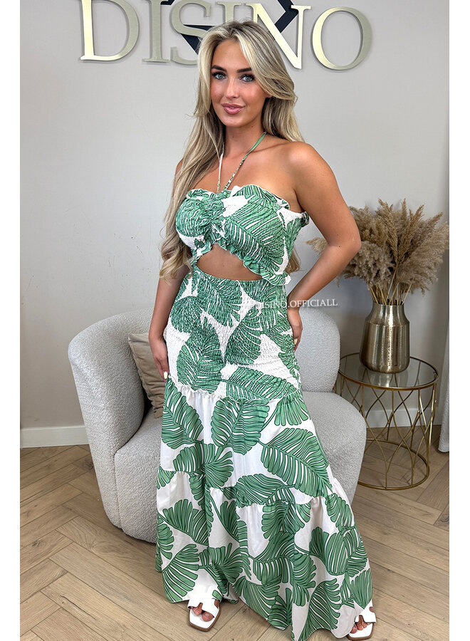 GREEN - 'TROPICAL FAYÉ MAXI DRESS' - TROPICAL LEAVES MAXI DRESS