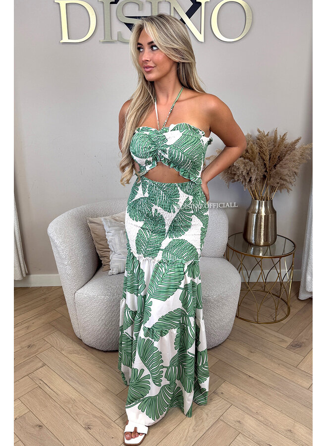GREEN - 'TROPICAL FAYÉ MAXI DRESS' - TROPICAL LEAVES MAXI DRESS