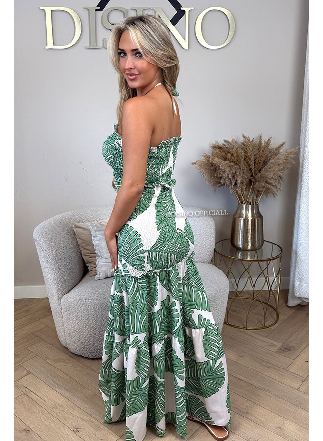 GREEN - 'TROPICAL FAYÉ MAXI DRESS' - TROPICAL LEAVES MAXI DRESS